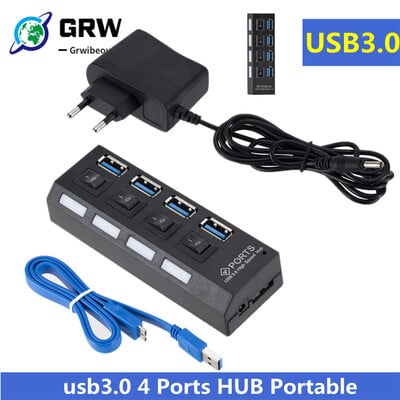 Mini USB HUB 3.0 Super Speed 5Gbps usb3.0 4 porti HUB Portable Micro USB 3.0 HUB sadalītājs ar ārēju strāvas adapteri datora pieslēgumam