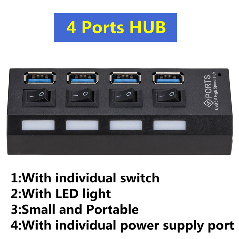 Mini USB HUB 3.0 Super Speed 5Gbps usb3.0 4 porti HUB Portable Micro USB 3.0 HUB sadalītājs ar ārēju strāvas adapteri datora pieslēgumam