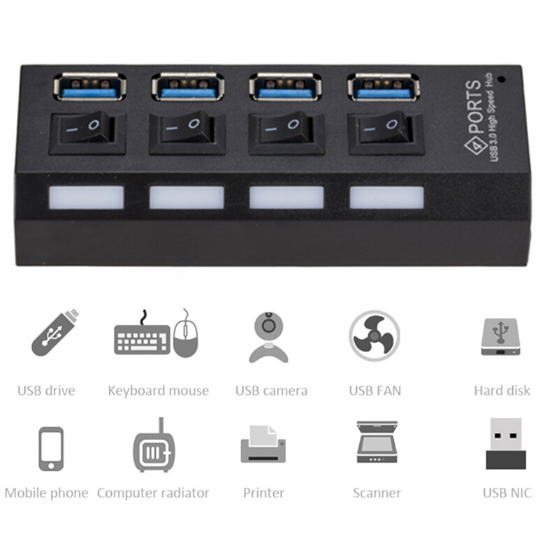 Mini USB HUB 3.0 Super Speed 5Gbps usb3.0 4 porti HUB Portable Micro USB 3.0 HUB sadalītājs ar ārēju strāvas adapteri datora pieslēgumam