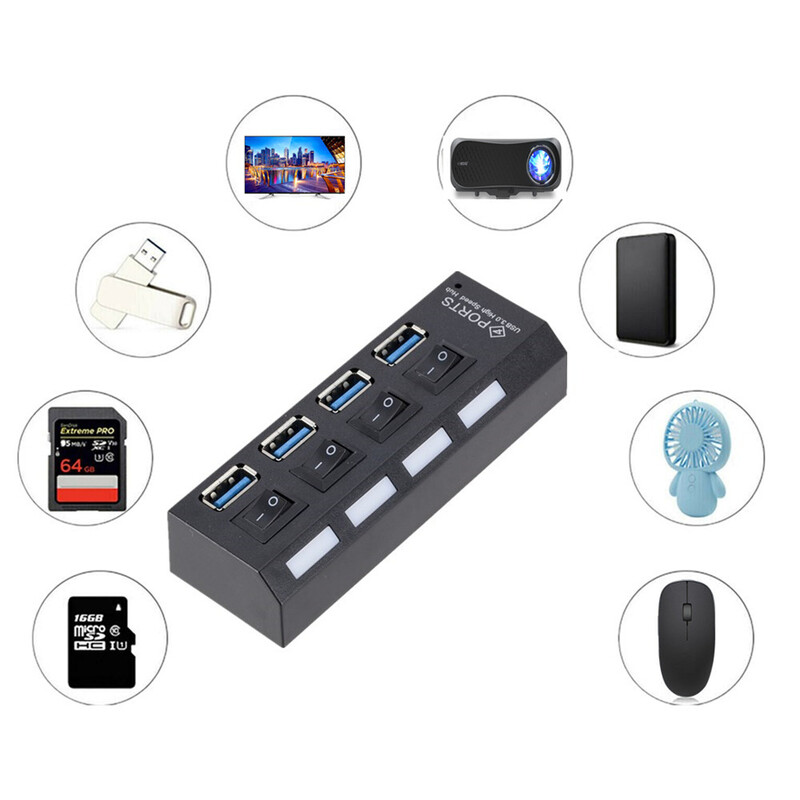 Mini USB HUB 3.0 Super Speed 5Gbps usb3.0 4 porti HUB Portable Micro USB 3.0 HUB sadalītājs ar ārēju strāvas adapteri datora pieslēgumam
