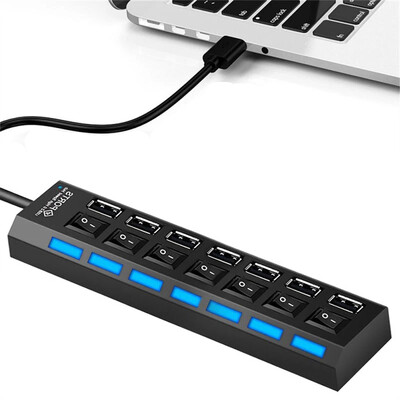 HUB USB cu 7 porturi Expansor Splitter Usb 2.0 de mare viteză Multifuncțional independent cu comutator ON/OFF, pentru PC, laptopuri, computer Hub