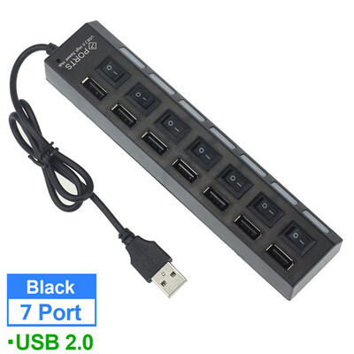 HUB USB cu 7 porturi Expansor Splitter Usb 2.0 de mare viteză Multifuncțional independent cu comutator ON/OFF, pentru PC, laptopuri, computer Hub
