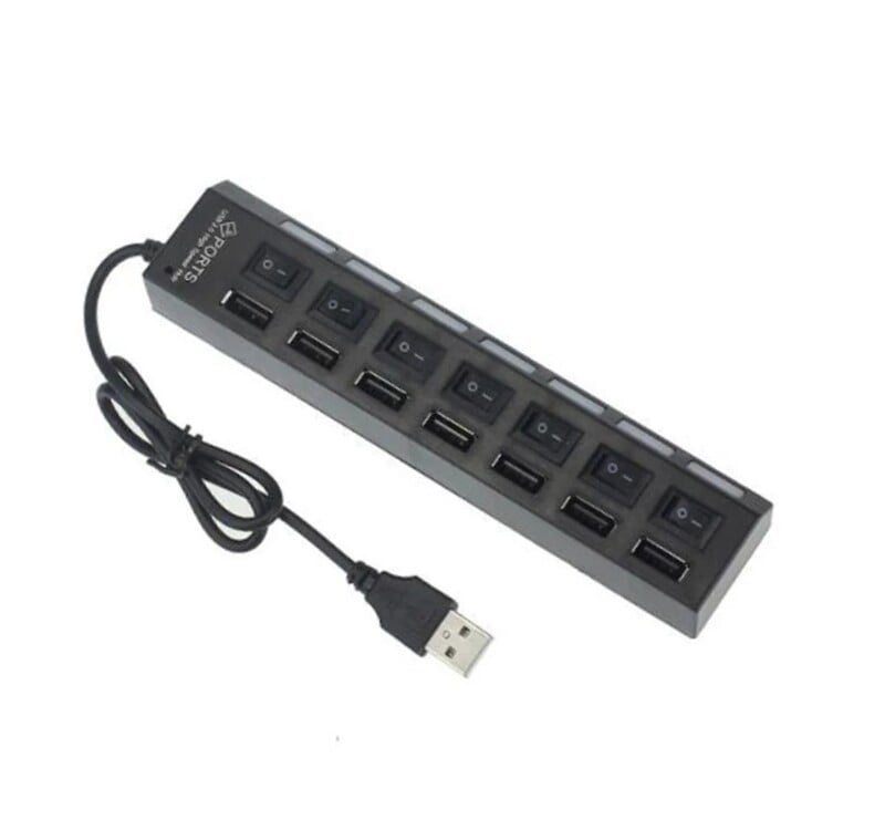 HUB USB cu 7 porturi Expansor Splitter Usb 2.0 de mare viteză Multifuncțional independent cu comutator ON/OFF, pentru PC, laptopuri, computer Hub