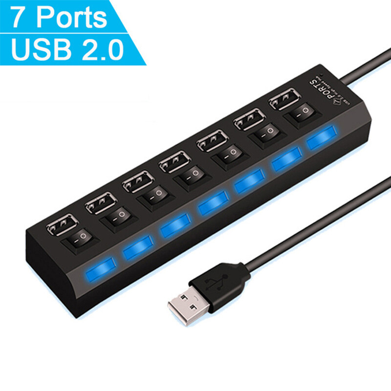HUB USB cu 7 porturi Expansor Splitter Usb 2.0 de mare viteză Multifuncțional independent cu comutator ON/OFF, pentru PC, laptopuri, computer Hub