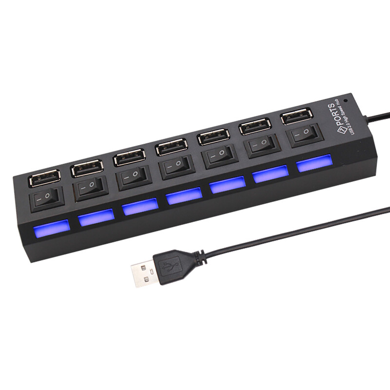 HUB USB cu 7 porturi Expansor Splitter Usb 2.0 de mare viteză Multifuncțional independent cu comutator ON/OFF, pentru PC, laptopuri, computer Hub