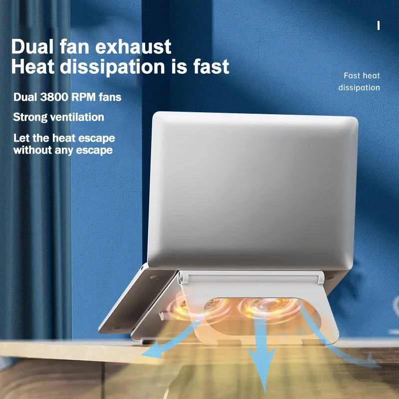 D33 Охлаждаща скоба за преносим лаптоп за 16" или по-малко преносими компютри Охладителна стойка с 2 вентилатора, регулируема сгъваема охлаждаща подложка за лаптоп за игри