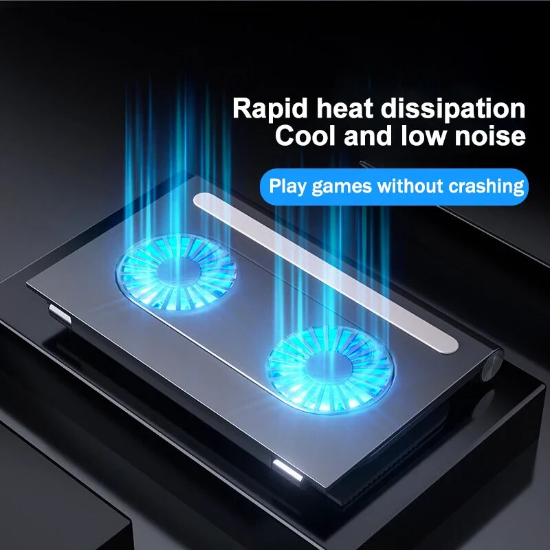 D33 Охлаждаща скоба за преносим лаптоп за 16" или по-малко преносими компютри Охладителна стойка с 2 вентилатора, регулируема сгъваема охлаждаща подложка за лаптоп за игри