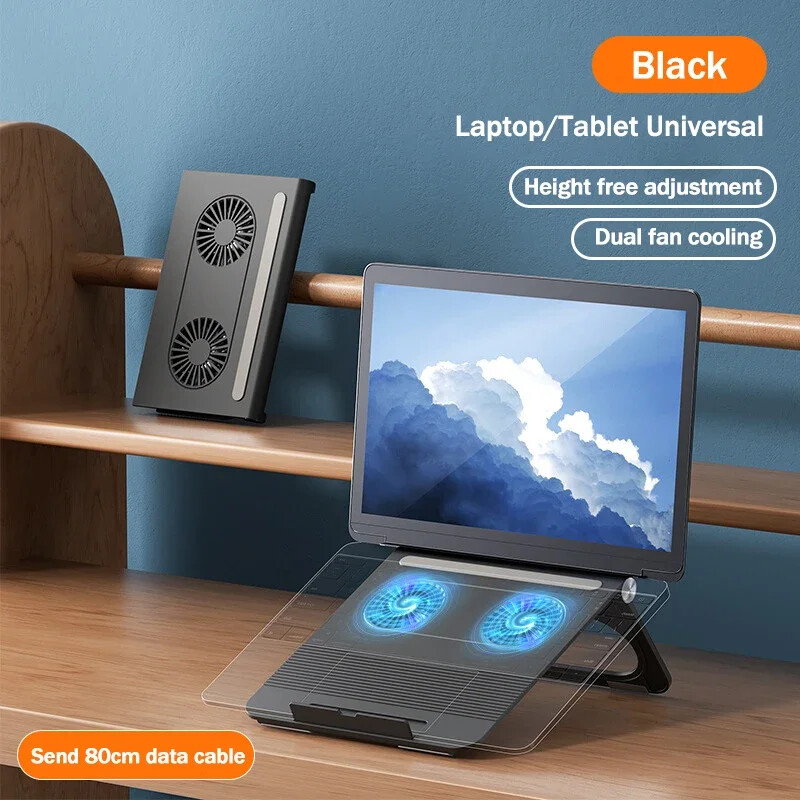 D33 Охлаждаща скоба за преносим лаптоп за 16" или по-малко преносими компютри Охладителна стойка с 2 вентилатора, регулируема сгъваема охлаждаща подложка за лаптоп за игри