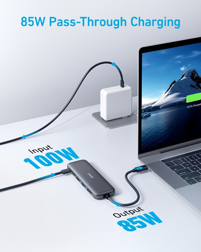 Anker 332 USB-C Hub 5-in-1 USB Hub prijungimo stotis USB c išorinė vaizdo plokštė nešiojamiesiems kompiuteriams 5 gigabitai per sekundę