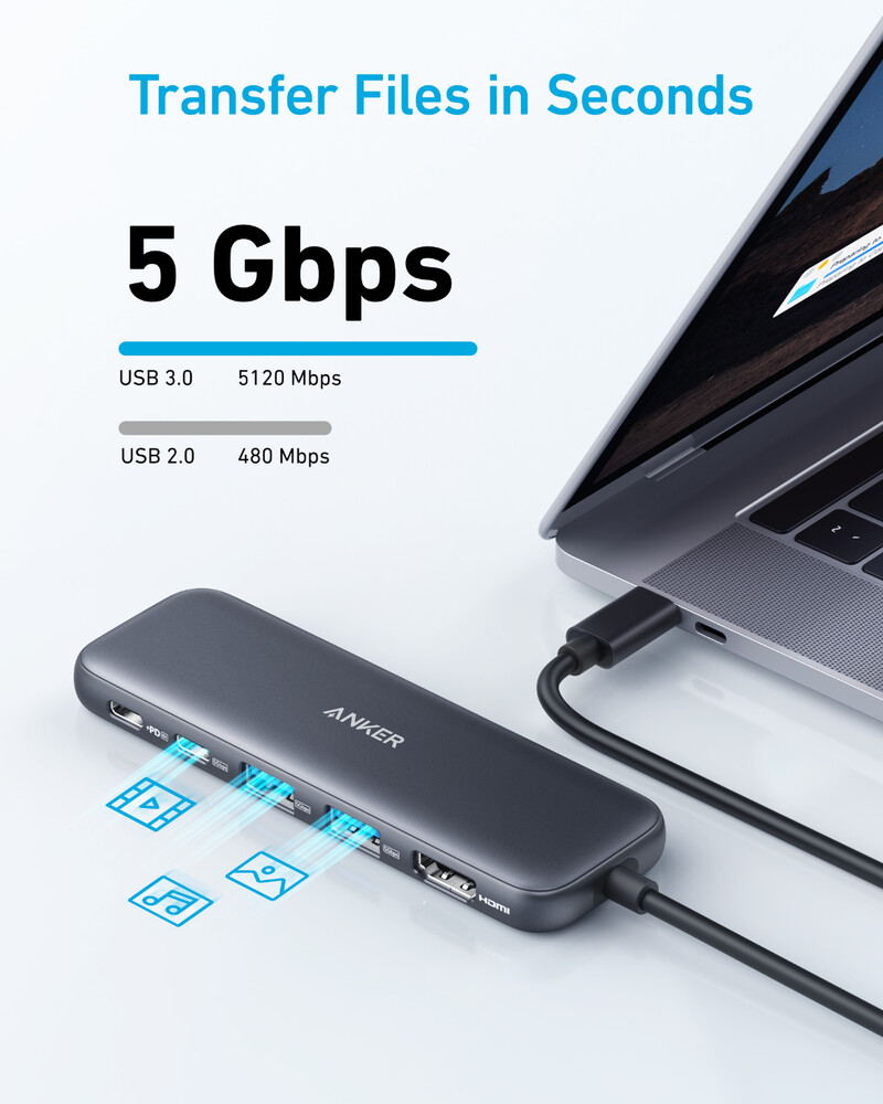 Anker 332 USB-C Hub 5-in-1 USB Hub prijungimo stotis USB c išorinė vaizdo plokštė nešiojamiesiems kompiuteriams 5 gigabitai per sekundę