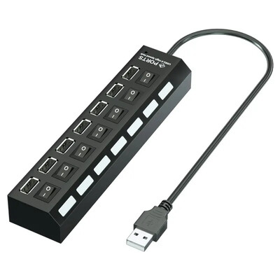 USB Hub 7 portov Multi USB rozbočovač napájací adaptér viacnásobný expandér s vypínačom pre PC notebook MacBook príslušenstvo