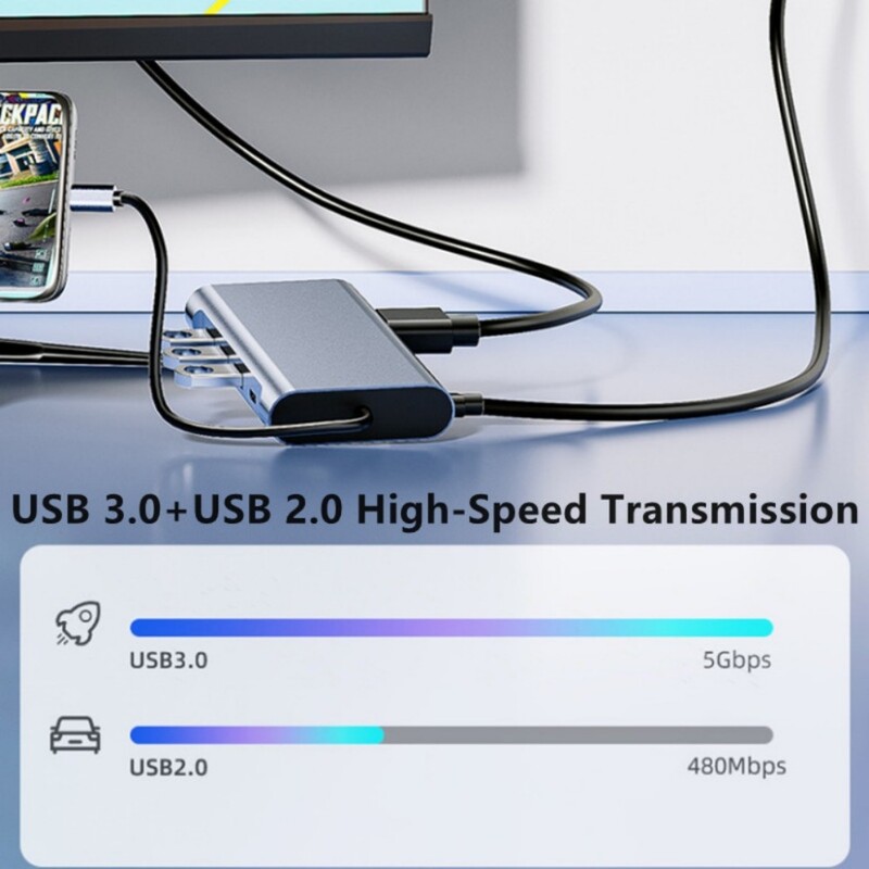 Grwibeou 11-IN-1 USB-C 3.0 HUB 4K Type C į HDMI/VGA USB 3.0 Adapter Type C HUB Dock PD 87W USB-C Slitter, skirtas MacBook Pro Air