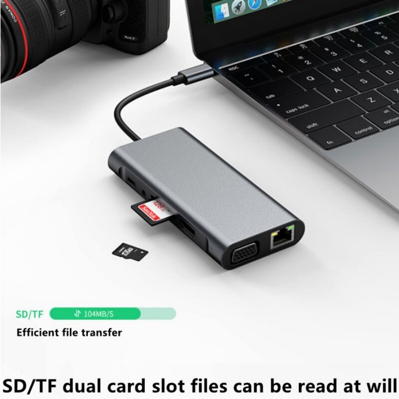 Grwibeou 11-IN-1 USB-C 3.0 HUB 4K Type C į HDMI/VGA USB 3.0 Adapter Type C HUB Dock PD 87W USB-C Slitter, skirtas MacBook Pro Air