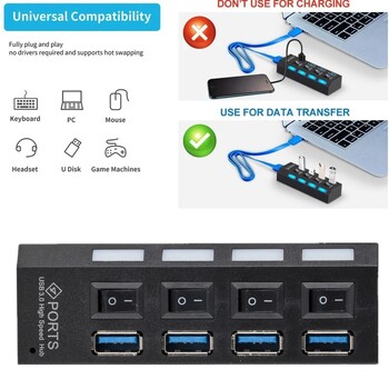 4/7 Θύρες USB HUB 3.0 2.0 Adapter Expander High Speed Multi USB Splitter Multiple Extender με διακόπτη λυχνίας LED για φορητό υπολογιστή