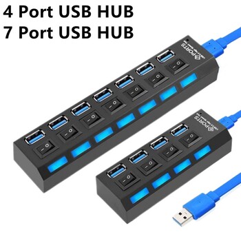 4/7 Θύρες USB HUB 3.0 2.0 Adapter Expander High Speed Multi USB Splitter Multiple Extender με διακόπτη λυχνίας LED για φορητό υπολογιστή