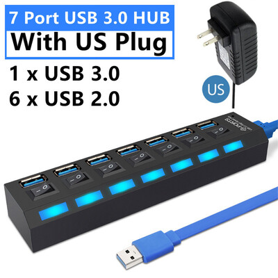 4/7 porty USB HUB 3.0 2.0 adaptér expandér vysokorýchlostný multi USB rozbočovač viacnásobný extender s LED prepínačom pre PC notebook