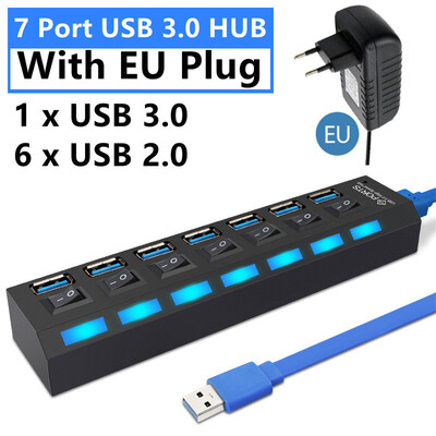 4/7 porty USB HUB 3.0 2.0 adaptér expandér vysokorýchlostný multi USB rozbočovač viacnásobný extender s LED prepínačom pre PC notebook