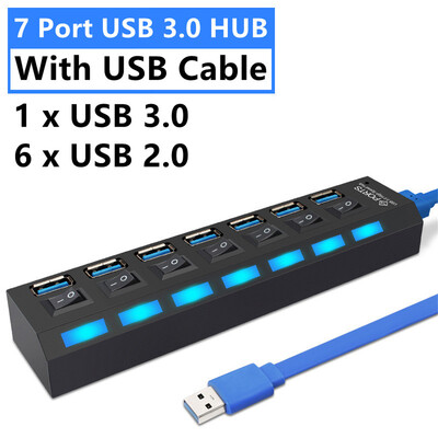 4/7 porty USB HUB 3.0 2.0 adaptér expandér vysokorýchlostný multi USB rozbočovač viacnásobný extender s LED prepínačom pre PC notebook