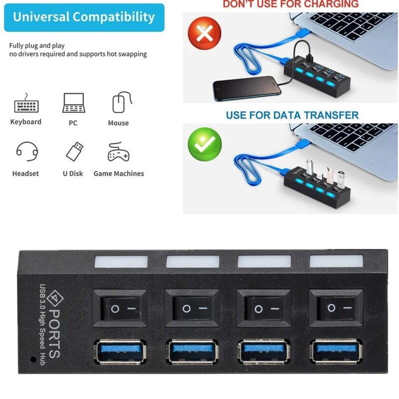 4/7 porty USB HUB 3.0 2.0 adaptér expandér vysokorýchlostný multi USB rozbočovač viacnásobný extender s LED prepínačom pre PC notebook