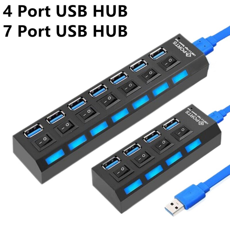4/7 porty USB HUB 3.0 2.0 adaptér expandér vysokorýchlostný multi USB rozbočovač viacnásobný extender s LED prepínačom pre PC notebook