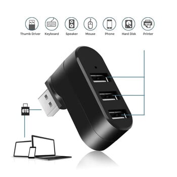 PzzPss High Speed 3 Ports USB 3.0 HUB Extender Splitter Rotate USB Hub 2.0 Adapter For Computer PC Laptop Mac Mini Accessories