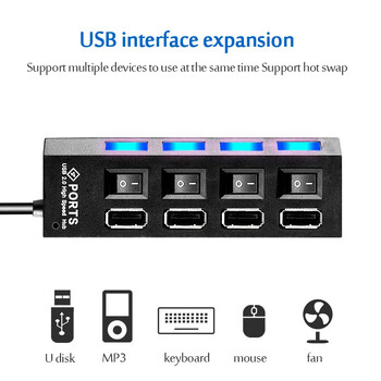 Hannord USB 2.0 Hub Adapter4/7 Port Multi USB Splitter Ports Multiple Expander Switch 30CM Cable Hub Docking Stations