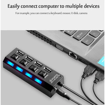 Hannord USB 2.0 Hub Adapter4/7 Port Multi USB Splitter Ports Multiple Expander Switch 30CM Cable Hub Docking Stations