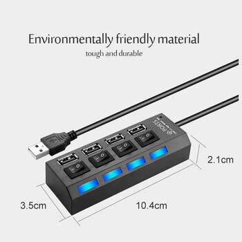 Hannord USB 2.0 Hub Adapter4/7 Port Multi USB Splitter Ports Multiple Expander Switch 30CM Cable Hub Docking Stations