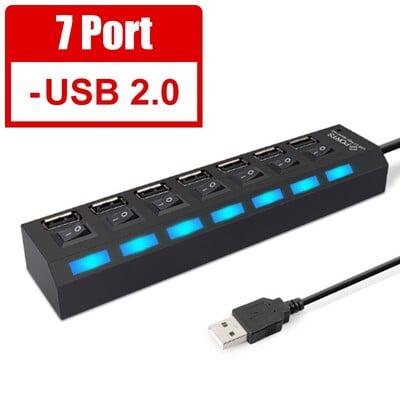 Adaptér Hannord USB 2.0 Hub, 4/7 portov, viacero USB rozbočovačov, portov, viacero expandérov, prepínačov, 30 cm kábel, dokovacie stanice Hub