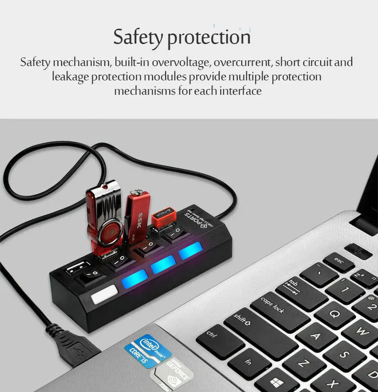 Adaptér Hannord USB 2.0 Hub, 4/7 portov, viacero USB rozbočovačov, portov, viacero expandérov, prepínačov, 30 cm kábel, dokovacie stanice Hub