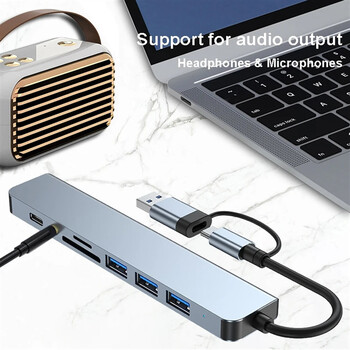 8-ΣΕ-2 USB HUB 3.0 USB C HUB Σταθμός σύνδεσης 5 Gbps μετάδοση υψηλής ταχύτητας Διαχωριστής USB Τύπος C TF/SD Προσαρμογέας OTG για Macbook Pro