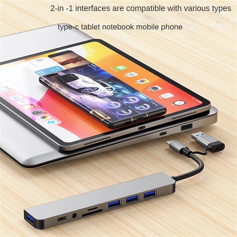 8-IN-2 USB HUB 3.0 USB C HUB Stație de andocare 5 Gbps Transmisie de mare viteză Splitter USB tip C Adaptor TF/SD OTG pentru Macbook Pro