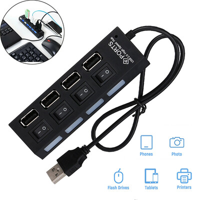 USB šakotuvas 2.0 USB skirstytuvas Multi Hub USB 2.0 adapteris USB 4/7 prievadai Naudokite maitinimo adapterį USB 2.0 su įjungimo / išjungimo jungikliu nešiojamojo kompiuterio priedais