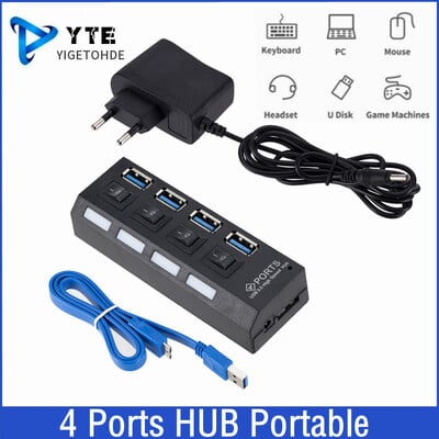 Mini USB HUB 3.0 ülikiire 5Gbps Usb3.0 4 pordiga HUB kaasaskantav USB 3.0 jaoturi jaotur välise toiteadapteriga arvutitarviku jaoks