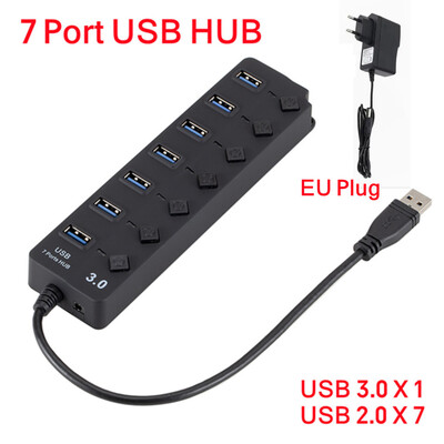 4/7 portos több bővítő USB 3.0 elosztó kapcsolós tápadapterrel USB3.0 elosztó USB hub 3.0 2.0 több USB elosztó laptop számítógéphez
