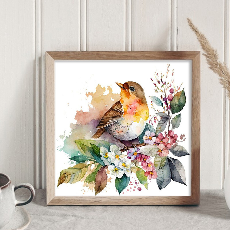 20*20cm 18CT Flower Birds serijos kryžminio dygsnio spausdinimo drobės rinkinys Visas siuvinėjimas Ekomedvilnės siūlai Namų dekoras Tapyba Siuvinėjimas