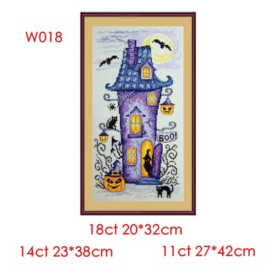 Kit pânză imprimată cu punct în cruce Magic Shadowy House 11CT14CT18CT Kit material pentru broderie chinezească realizată manual Halloween