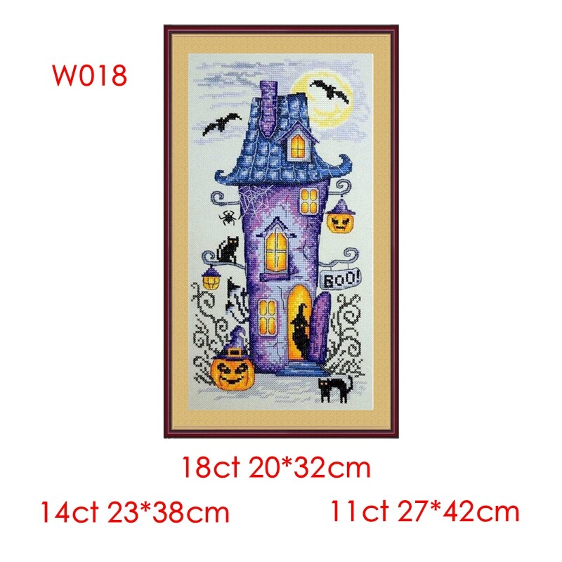 Kit pânză imprimată cu punct în cruce Magic Shadowy House 11CT14CT18CT Kit material pentru broderie chinezească realizată manual Halloween
