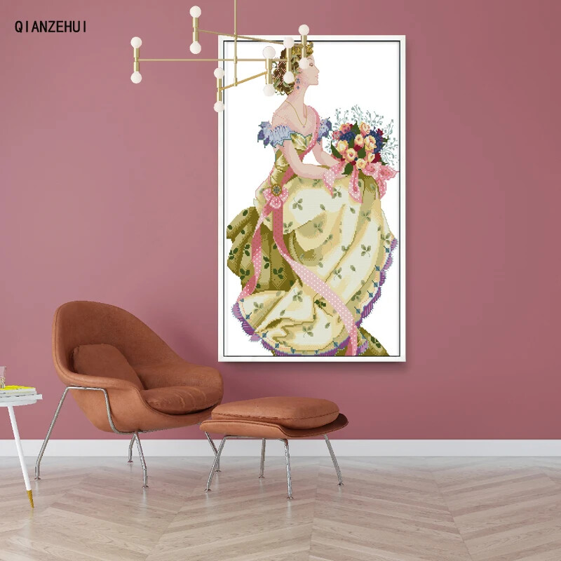 QIANZEHUI, Ručni rad, DIY Proljetna kraljica kompleti za vezenje križićem, Setovi za vezenje Kompleti za vezenje Križićima, Dekoracija za zidni dom