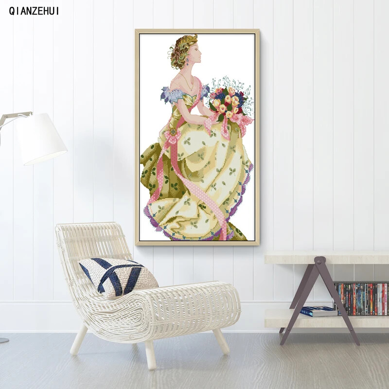 QIANZEHUI, Ručni rad, DIY Proljetna kraljica kompleti za vezenje križićem, Setovi za vezenje Kompleti za vezenje Križićima, Dekoracija za zidni dom