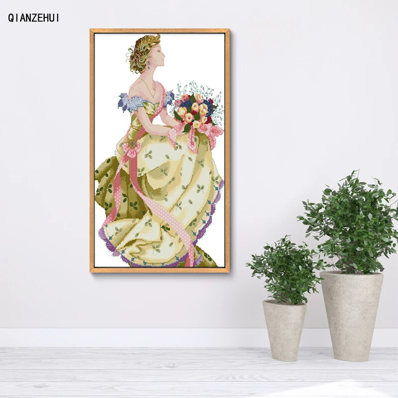 QIANZEHUI, Ručni rad, DIY Proljetna kraljica kompleti za vezenje križićem, Setovi za vezenje Kompleti za vezenje Križićima, Dekoracija za zidni dom