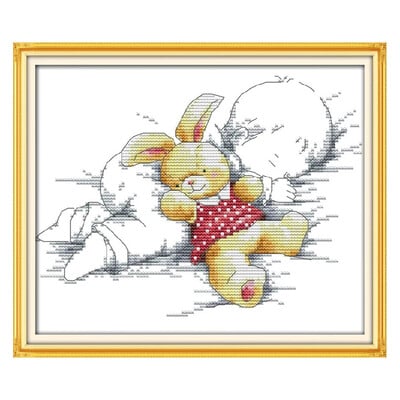 Dmc Pictura cu punct de cruce Desene animat Bebeluș adormit Broderie Decor de perete Seturi de punct de cruce Seturi de broderie pentru pictură pe pânză