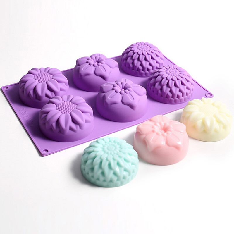 6 üreges 3D virág formájú szilikon szappanforma DIY fondant tortaforma szappan készítés