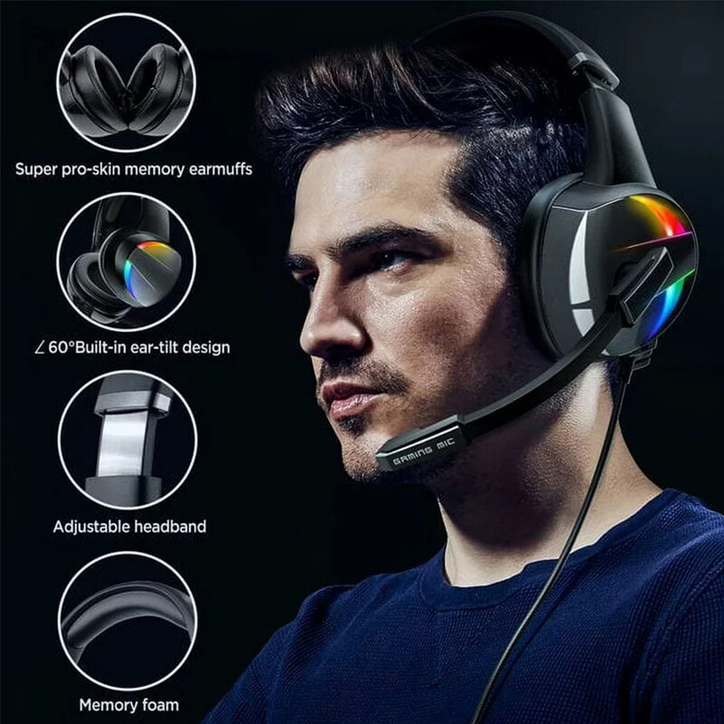 RGB Gaming Headset Zajszűrő mikrofonnal Surround Sound LED fejhallgató PS5-höz PS4 Xbox One PC Laptop Mac Számítógép PC