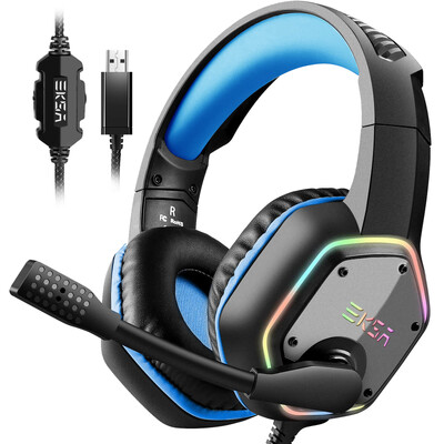 Căști de gaming EKSA E1000 pentru PC/PS4/PS5 7.1 Surround RGB Căști de gaming Gamer Căști cu fir USB cu microfon cu anulare a zgomotului