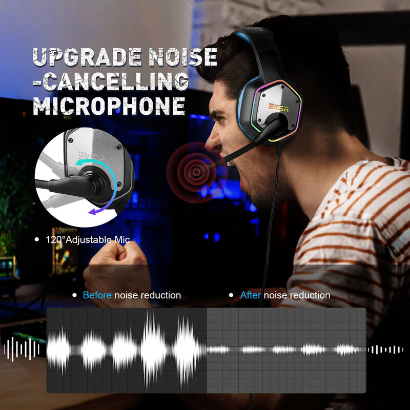 EKSA E1000 Gaming slušalice za PC/PS4/PS5 7.1 Surround RGB Gaming Headset Gamer USB žičane slušalice s mikrofonom za uklanjanje buke
