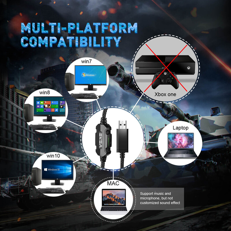 EKSA E1000 Gaming slušalice za PC/PS4/PS5 7.1 Surround RGB Gaming Headset Gamer USB žičane slušalice s mikrofonom za uklanjanje buke