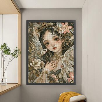 Τυπωμένο Flower Fairy Cross Stitch Kit 11CT Embroidery Kit Ράψιμο με βελόνες και κλωστές Ολόκληρο στρογγυλό τρυπάνι Diamond Embroidery Home Δεκ