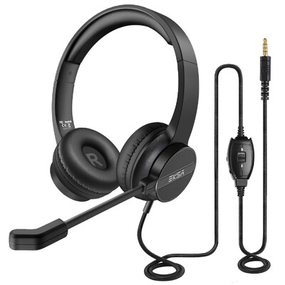 EKSA vadu austiņas ar mikrofonu personālajam datoram/PS4/Xbox spēļu austiņām Gamer 3,5 mm uzliekamās auss zvanu centra/satiksmes/biroja austiņas