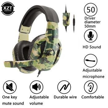 Camouflage Gaming Headset 3,5mm AUX Jack Wired Headphones Gamer Cool Game Headphone with Microphone for PS4 Xbox One PC Phone